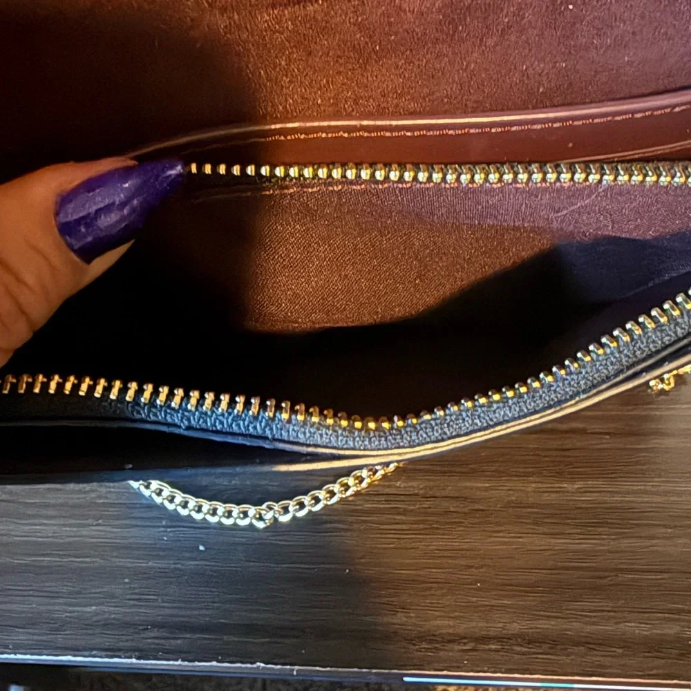 Coach Black Leather Crossbody with Gold Chain & Horse Carriage Emblem - Picture 5 of 6